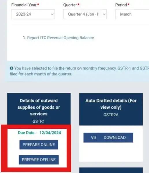 GST Portal GSTR-1 Prepare Offline option