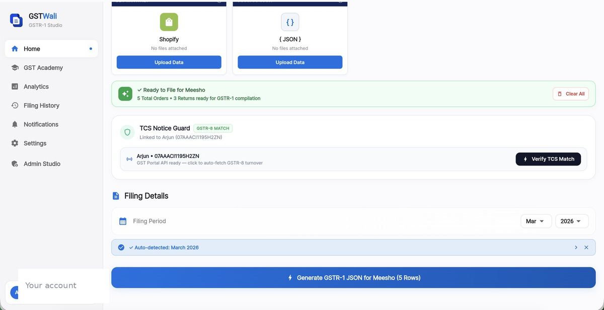 GSTWali Generate GSTR-1 JSON button